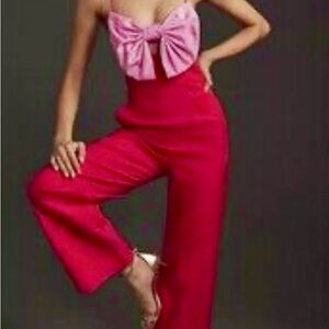 Anthropologie Fuchsia Strapless Jumpsuit with Bow